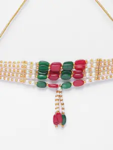 Moedbuille Gold-Plated Red & Green Choker Necklace