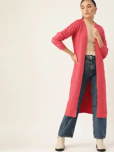 DressBerry Women Pink Woven Design Longline Front-Open