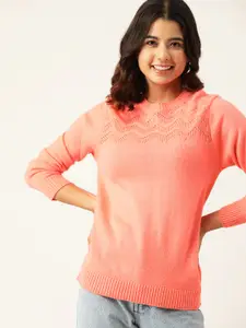 DressBerry Women Pink Solid Acrylic Pullover