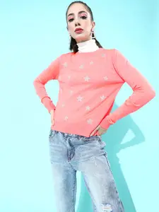 DressBerry Women Pink Conversational Knitted Sweater