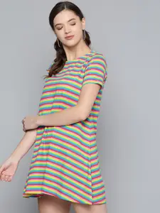 SASSAFRAS Green & Red Striped A-Line Dress