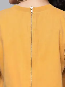 SASSAFRAS Mustard Yellow Solid Pure Cotton T-shirt Dress