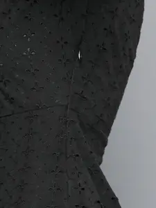 SASSAFRAS Black Embroidered Pure Cotton Schiffli A-Line Dress