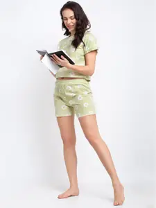 Boston Club Women Green & White Printed Night Suit