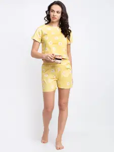 Boston Club Women Yellow & White Printed Night suit