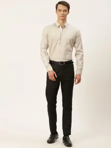 SOJANYA Men Beige Cotton Linen Solid Classic Formal Shirt