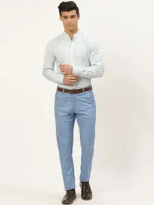 SOJANYA Men Blue Solid Semi Fit Formal Shirt