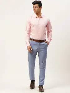 SOJANYA Men Pink Cotton Linen Classic Fit Formal Shirt