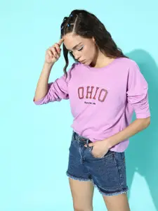 DressBerry Women Charming Lavender Typography Drop-Shoulder Sleeves Sweatshirt