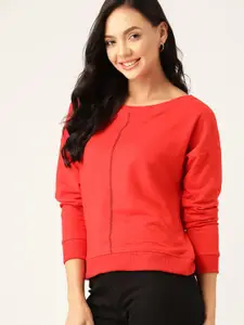 DressBerry Women Red Solid Sweatshirt