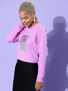 DressBerry Women Charming Purple Graphic Bling and Sparkly Sweatshirt