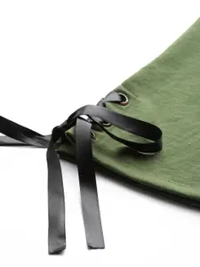 DressBerry Women Olive Green Solid Sweatshirt With Tie-Up Detail