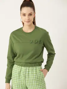 DressBerry Women Green Solid Sweatshirt