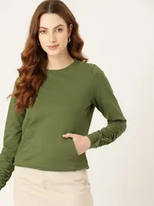 DressBerry Women Olive Green Solid Sweatshirt