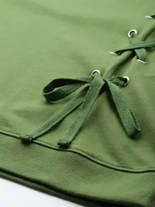 DressBerry Women Olive Green Lace-Up Sweatshirt