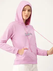 DressBerry Women Pink Printed Hooded Sweatshirt