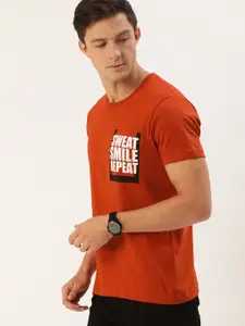 Moda Rapido Men Rust Orange Placement Typography Printed T-shirt
