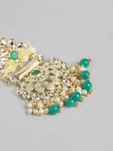 AccessHer Gold-Plated Green Embellished Handcrafted Contemporary Drop Earrings