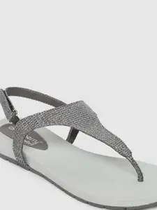 DressBerry Women Metallic Textured T-Strap Flats