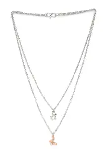 Mahi Rose Gold & White Alloy Rose Gold-Plated Layered Pendants Necklace