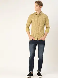 Flying Machine Men Khaki & Red Pure Cotton Slim Fit Printed Casual Shirt