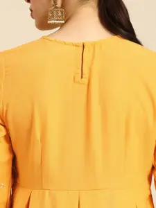 Anouk Yellow Ethnic Motifs Gotta Patti Embroidered Ethnic A-Line Midi Dress