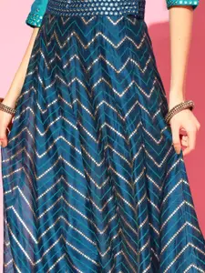 Anouk Women Navy Blue Embellished Ready to Wear Lehenga & Blouse With Dupatta