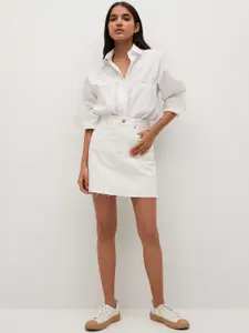 MANGO White Sustainable Pure Cotton Denim A-line Skirt