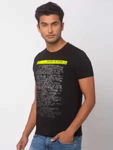SPYKAR Men Black Printed Round Neck Cotton T-shirt