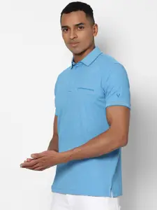 Allen Solly Men Blue Solid Polo Collar Pure Cotton T-shirt