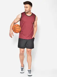 Chkokko Men Maroon Solid Dry Fit Round Neck T-shirt