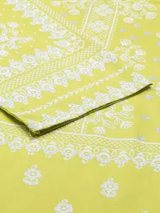 Vishudh Women Lime Green Ethnic Motifs Printed Pure Cotton Kurta with Skirt