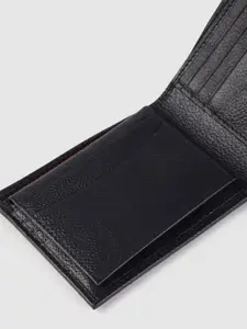 Tommy Hilfiger Men Navy Blue Solid Leather Two Fold Wallet