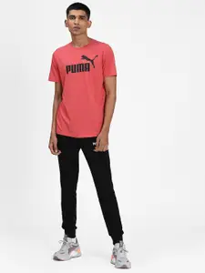Puma Men Coral Red & Black Printed Essentials Heather Sustainable T-shirt