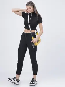 Tokyo Talkies Women Black Solid High Neck T-shirt