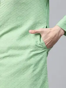 See Designs Men Green Ethnic Motifs Chikankari Embroidered Chikankari Kurta