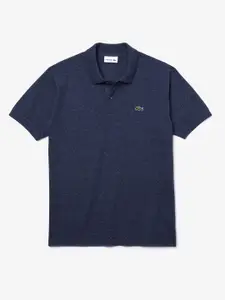 Lacoste Men Navy Blue Pure Cotton Solid Polo Collar T-shirt