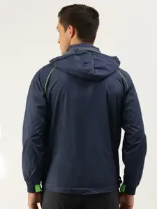 Sports52 wear Men Navy Blue Solid Hooded Reversible Rain Jacket