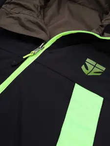 Sports52 wear Men Black & Olive Green Solid Reversible Rain Jacket