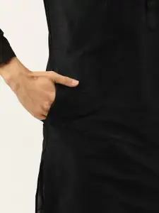 SOJANYA Men Black Solid Kurta with Churidar & Nehru Jacket