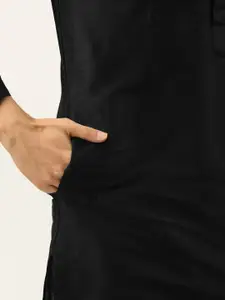 SOJANYA Men Black Solid Kurta with Churidar & Nehru Jacket