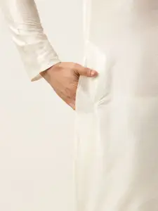 SOJANYA Men Off White & Orange Kurta with Churidar And Nehru Jacket