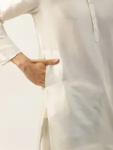 SOJANYA Men Off White Kurta with Churidar & Nehru Jacket