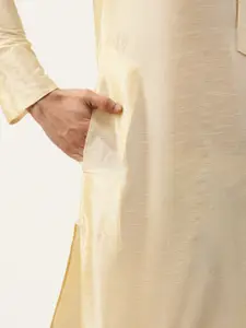 SOJANYA Men Beige & Rust Brown Kurta with Churidar