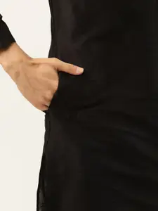 SOJANYA Men Black Kurta with Churidar & Nehru Jacket