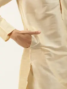 SOJANYA Men Golden & Maroon  Kurta with Churidar And Nehru Jacket