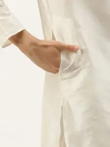 SOJANYA Men Off White Kurta with Churidar & Nehru Jacket