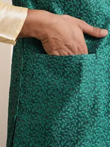 SOJANYA Men Golden & Green Kurta with Churidar And Nehru Jacket
