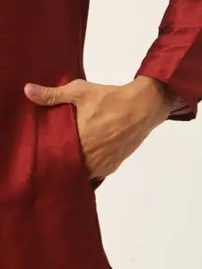 SOJANYA Men Maroon Solid Kurta with Churidar & Nehru Jacket