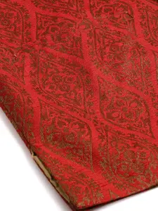 SOJANYA Men Off White & Maroon Kurta with Churidar And Nehru Jacket